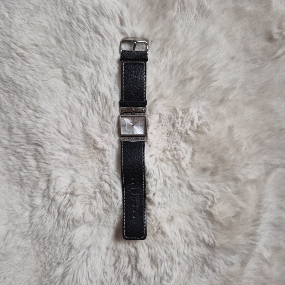 Mens Callaway Watch Black Leather Band Pebbled Golf Classic Silver Tone Unique ✨